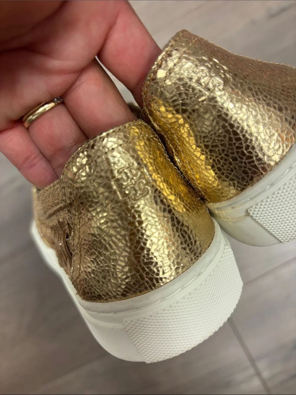 Tory Burch Huarache Gold Woven Slip-On Sneakers